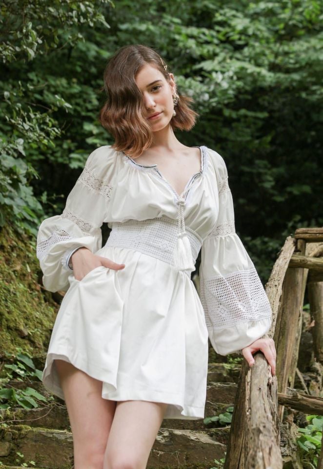 Özel Tasarım Couture Kadın Mini Pamuk Saten Elbise