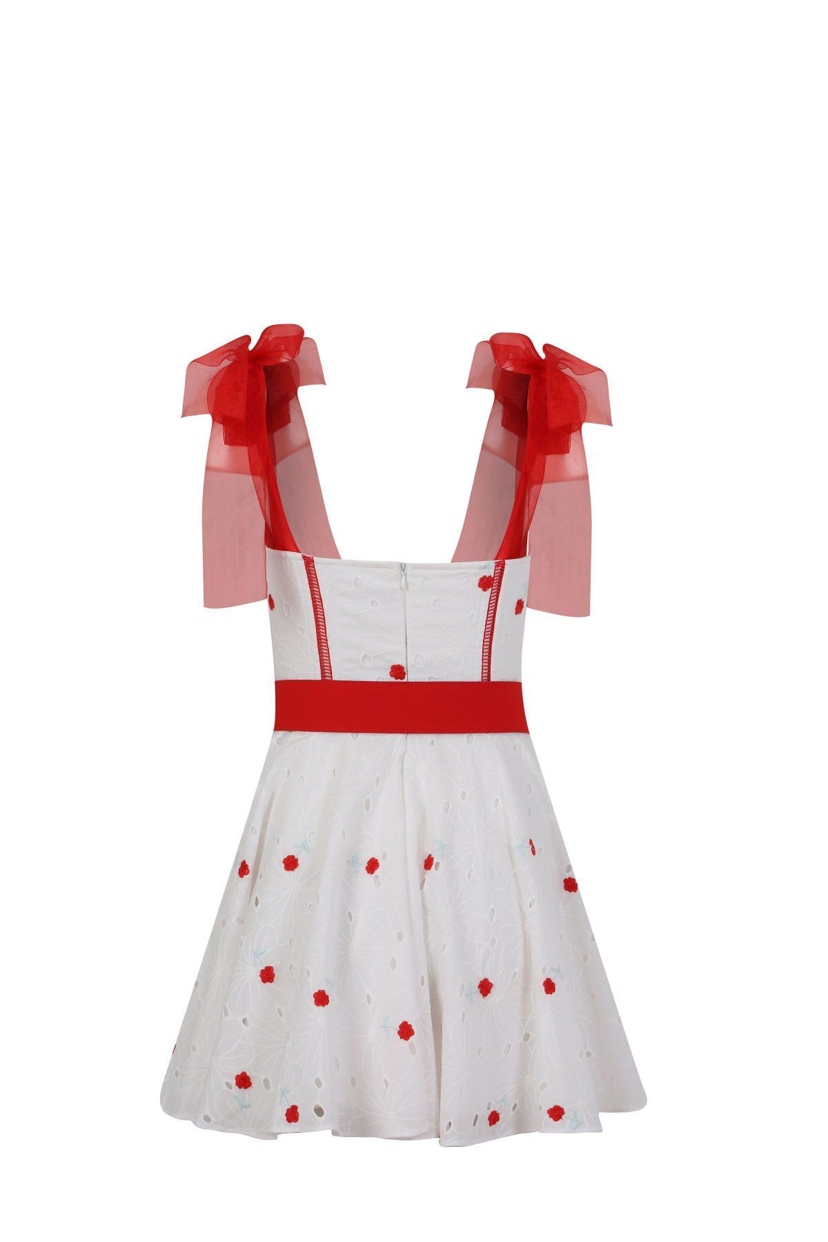 Mini abito dal design speciale con fantasia floreale bianca con dettaglio sul petto