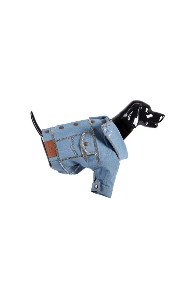 Özel Tasarım Taş Detaylı Denim Kot Mont Kedi & Köpek Kıyafeti
