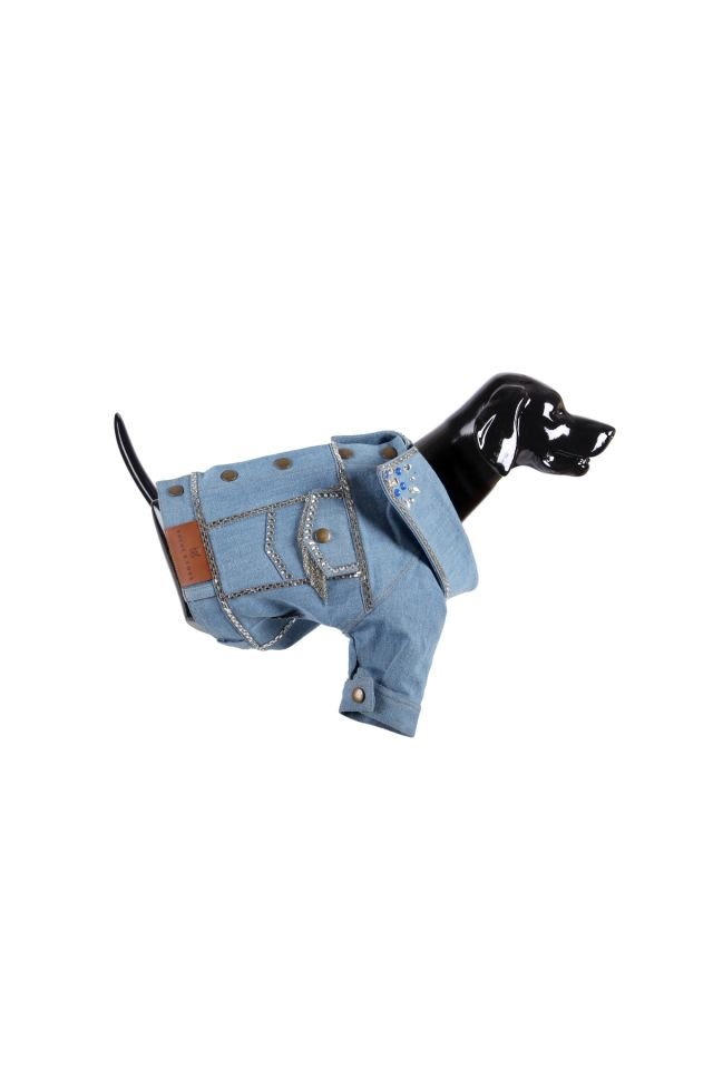 Special Design Stone Detailed Denim Jeans Coat Cat & Dog Clothes Blue - 2XL