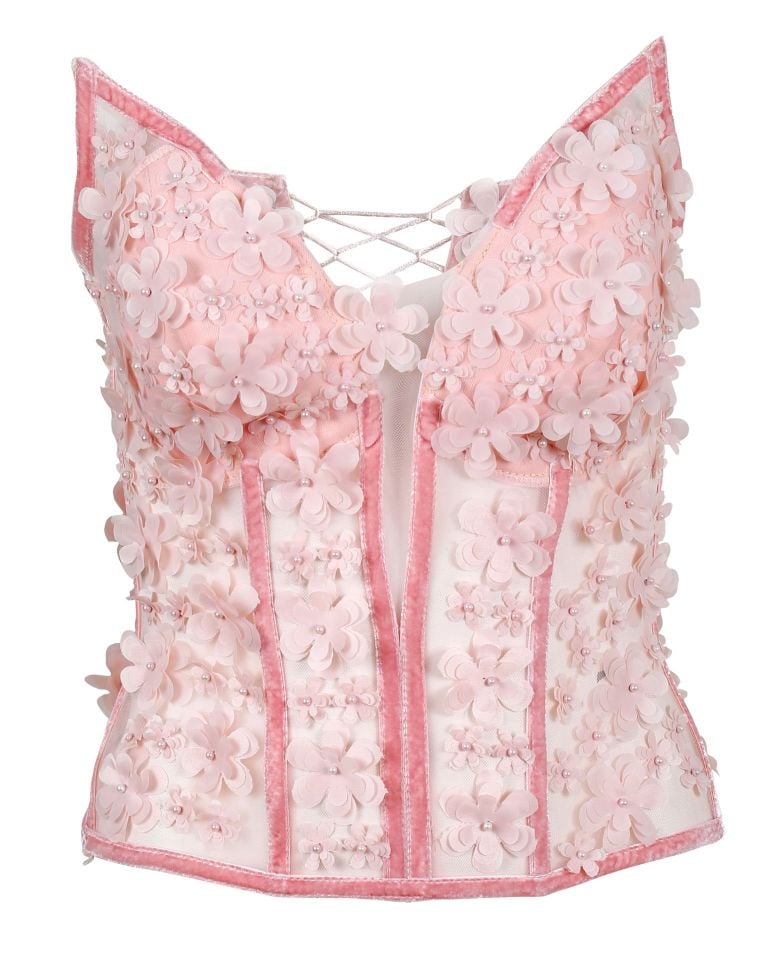 Special Design Couture 3d Flower Pink Bustier