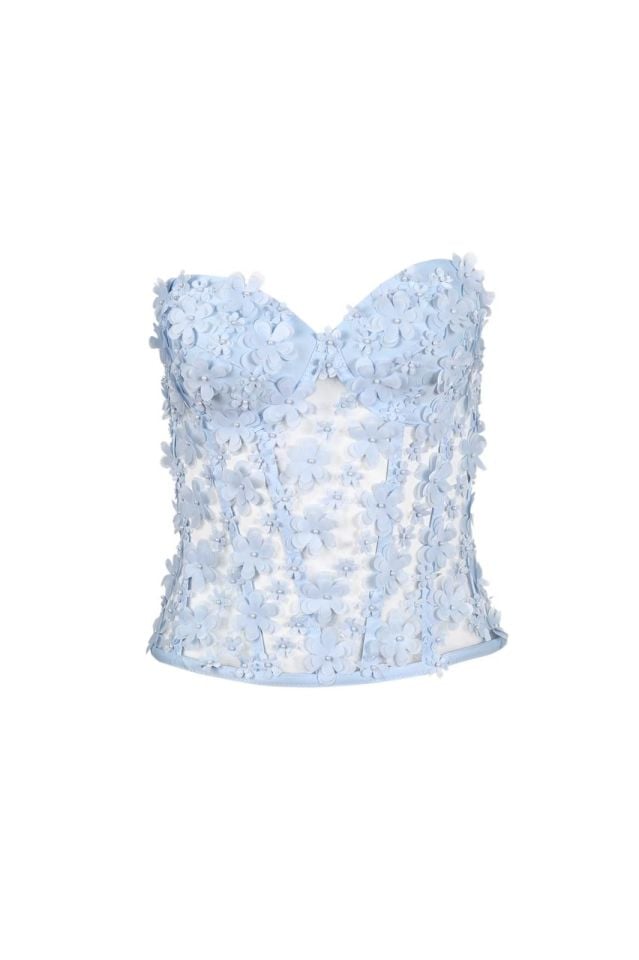 Özel Tasarım Couture 3d Flower Blue Büstiyer