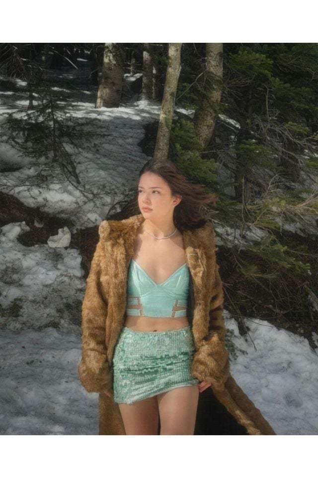 Özel Tasarım Couture İpek Shantugh Kumaş Glop Destekli Mint Yeşili Abiye Crop Büstiyer