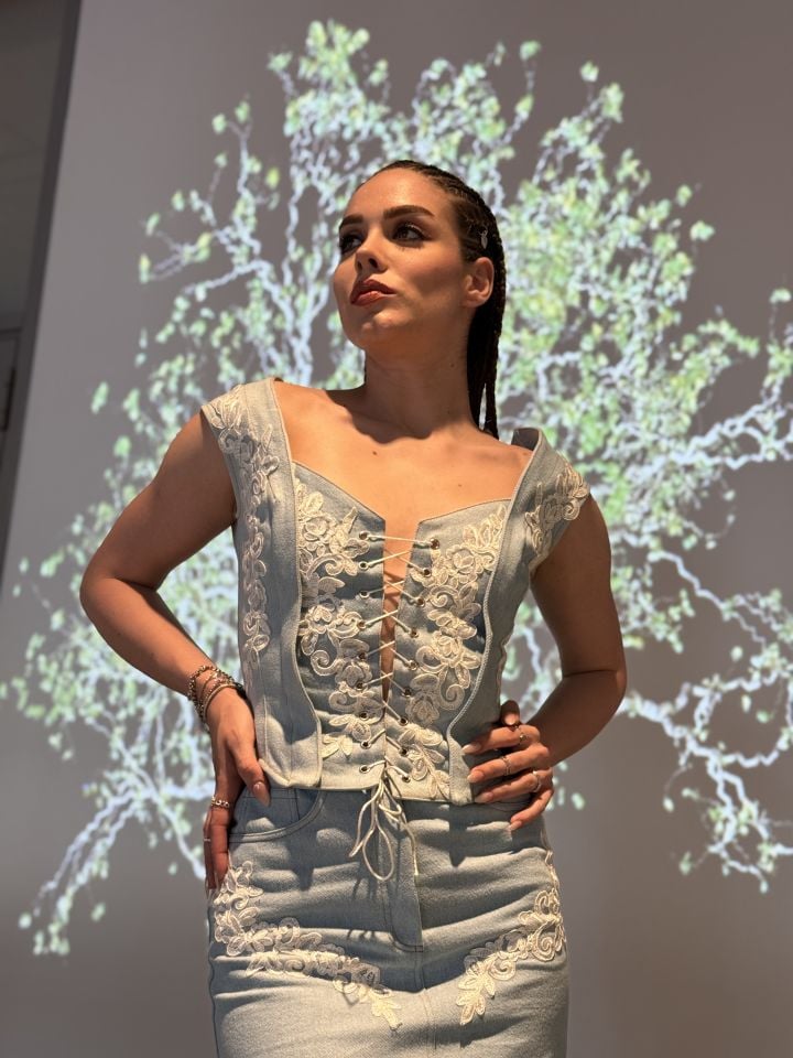 Special Design Couture Lace-Up Denim Bustier