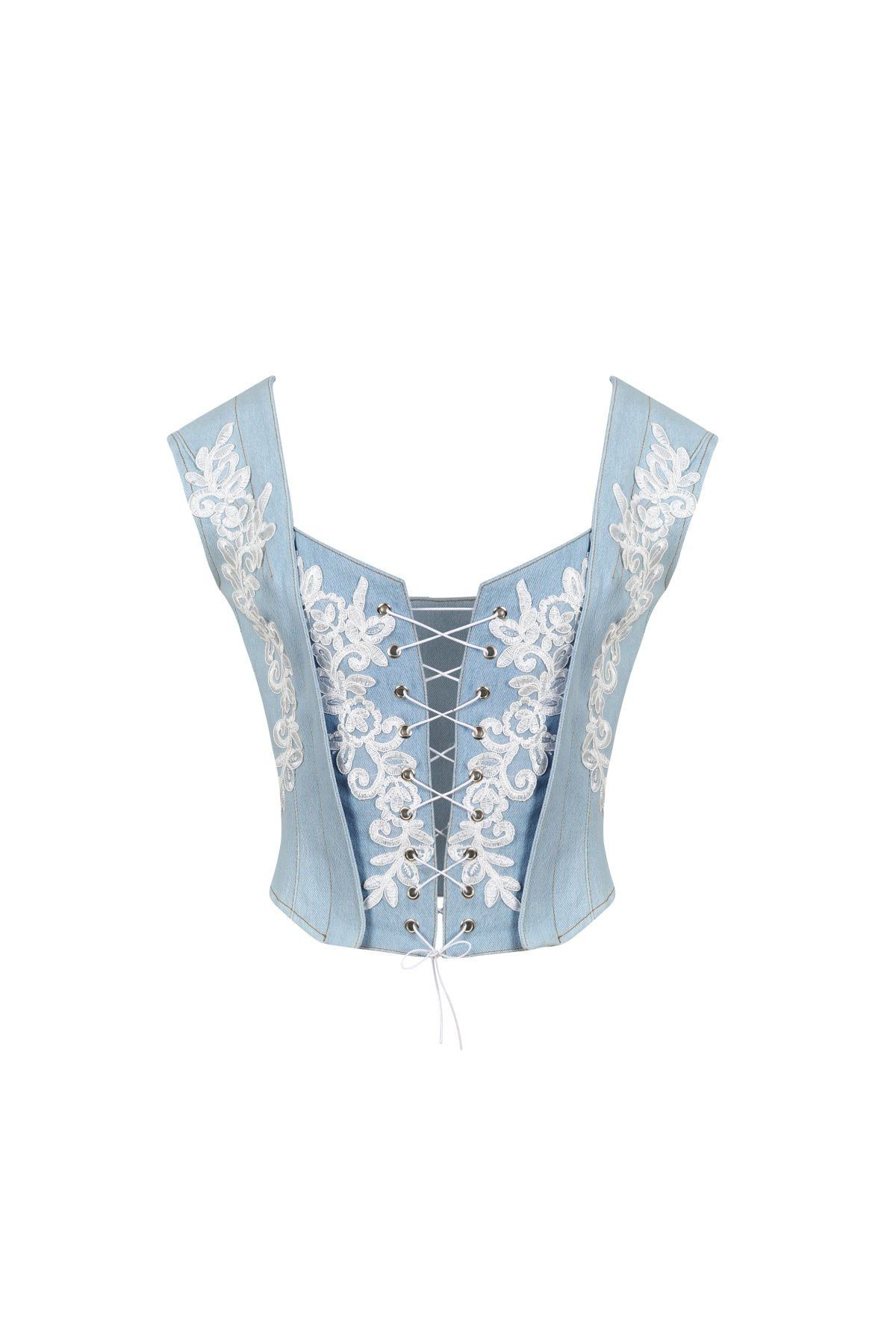 Special Design Couture Lace-Up Denim Bustier