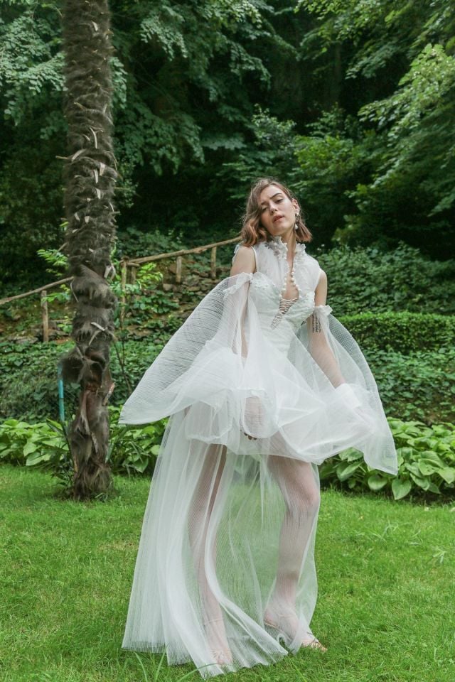 Special Design Couture Special Design Pleat Tulle Fabric Detailed Wedding Dress