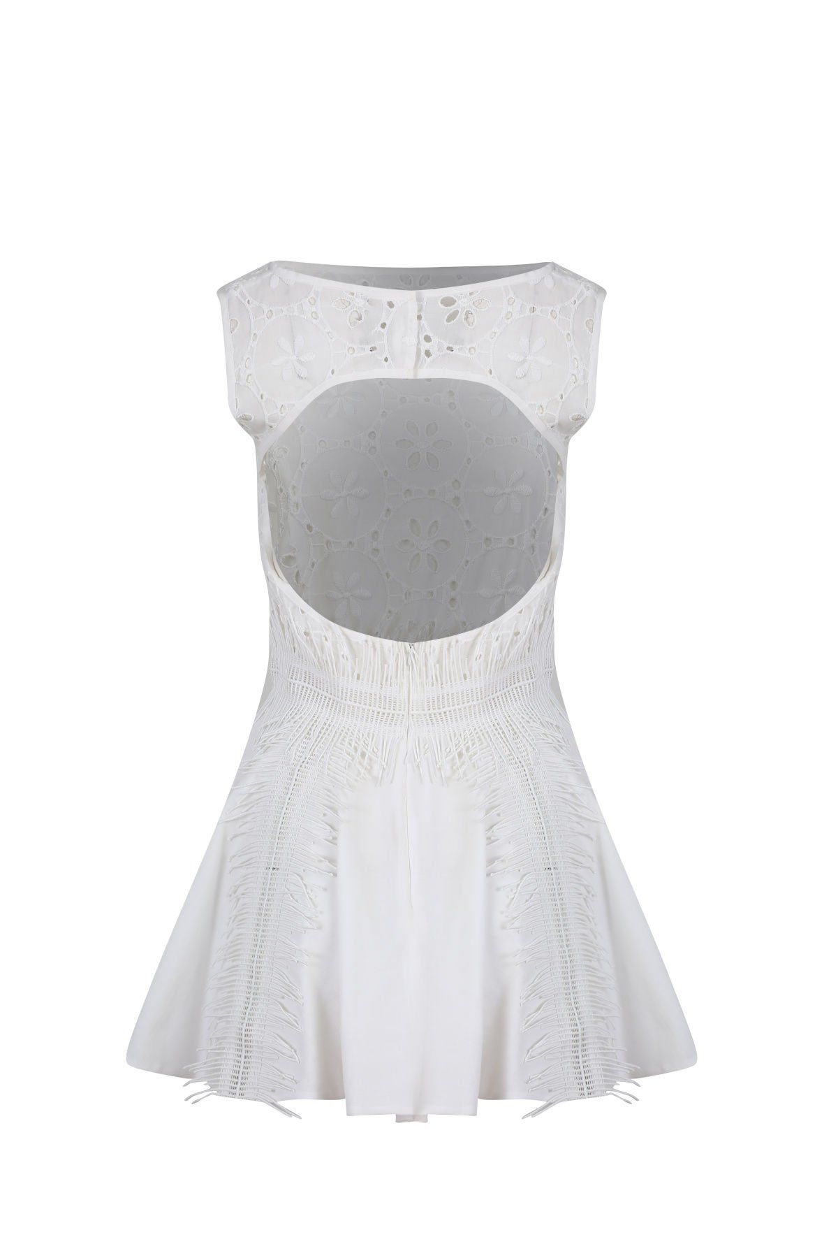Özel Tasarım Couture Fistolu İç Astarlı Püskül Detaylı Mini Beyaz Ev Çıkış Gelinliği Abiye Elbise