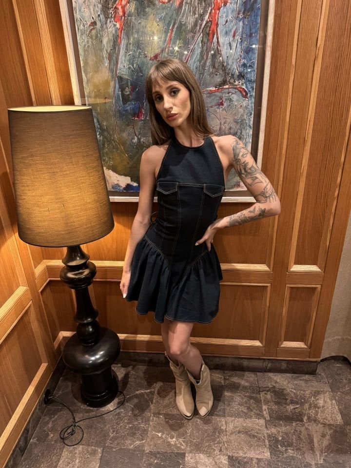 Özel Tasarım Couture Boyundan Bağcıklı Denim Mini Elbise