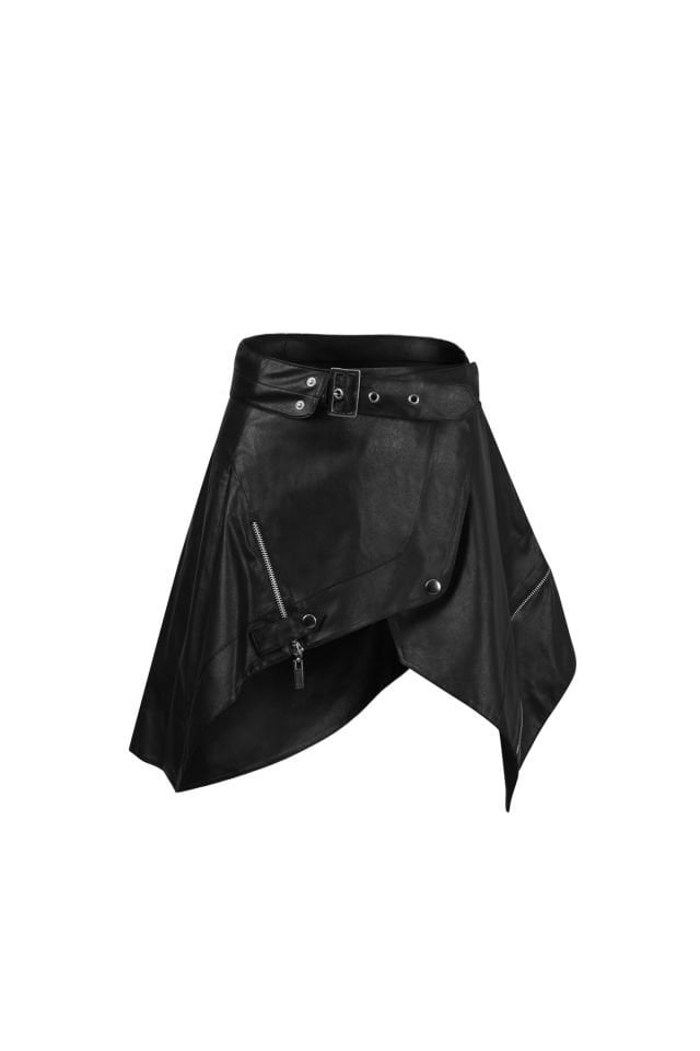 Minigonna in pelle nera dal design speciale con cintura Nero - 36