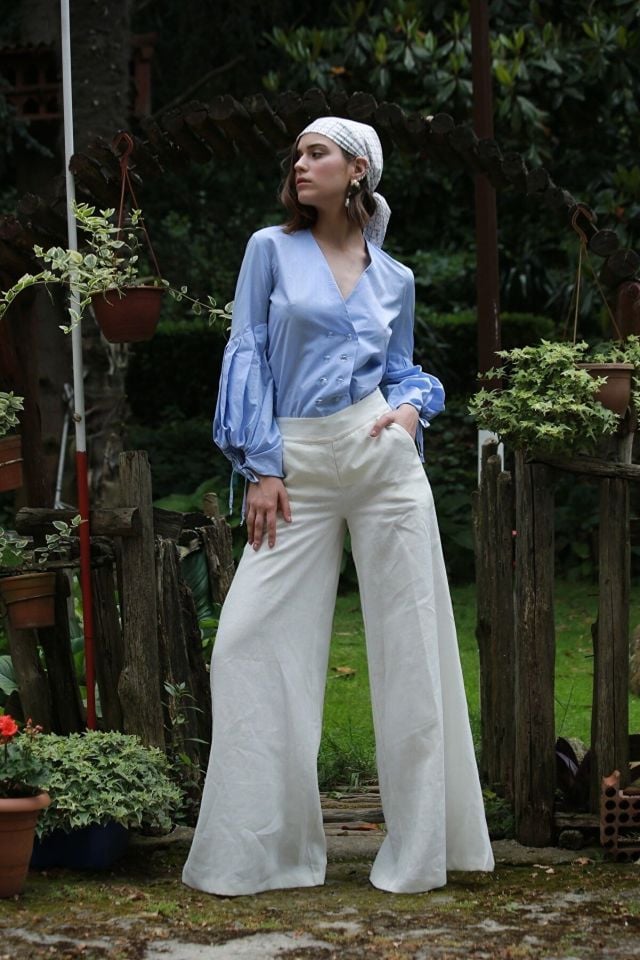 Special Design Couture Handcrafted White Linen Trousers